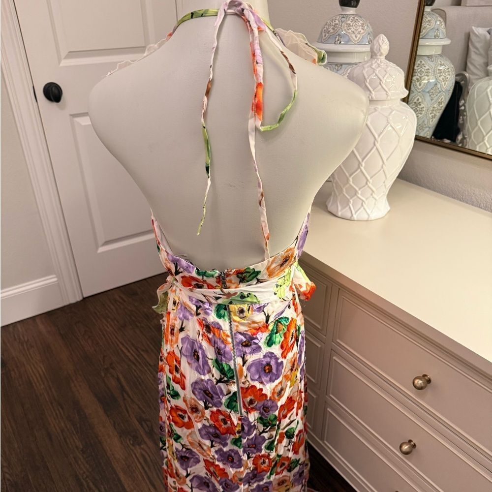 Alice + Olivia Floral Maxi Dress in White, Orange, Green, Purple - Picture 6 of 8